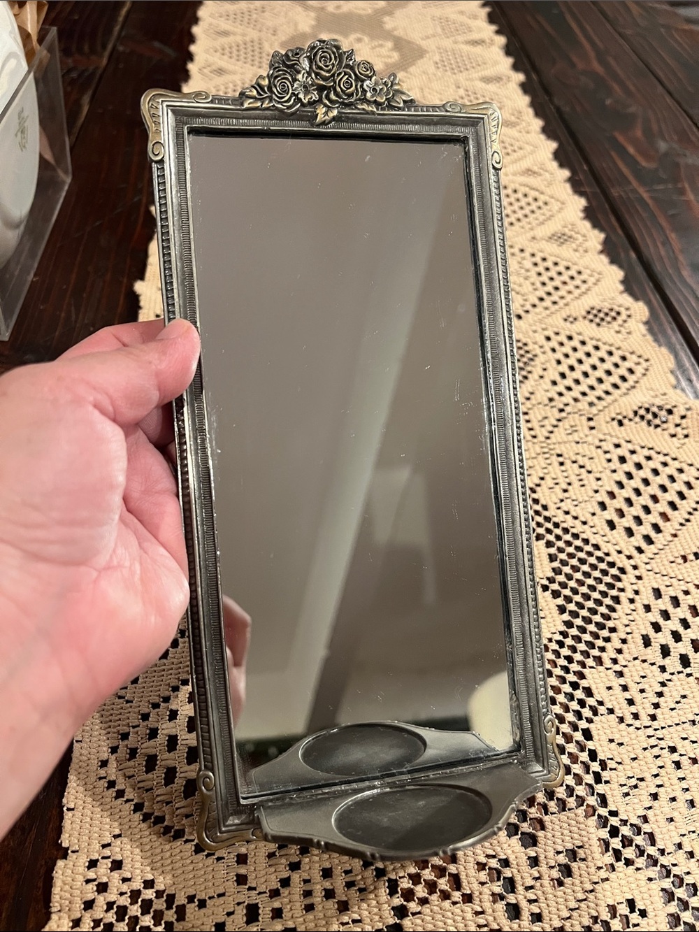 Antique-Style Black Decorative Phone Stand Mirror - Unbranded